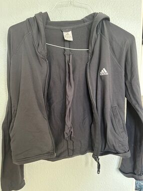 adidas Black Hooded Zip-Up Sweatshirt with Logo